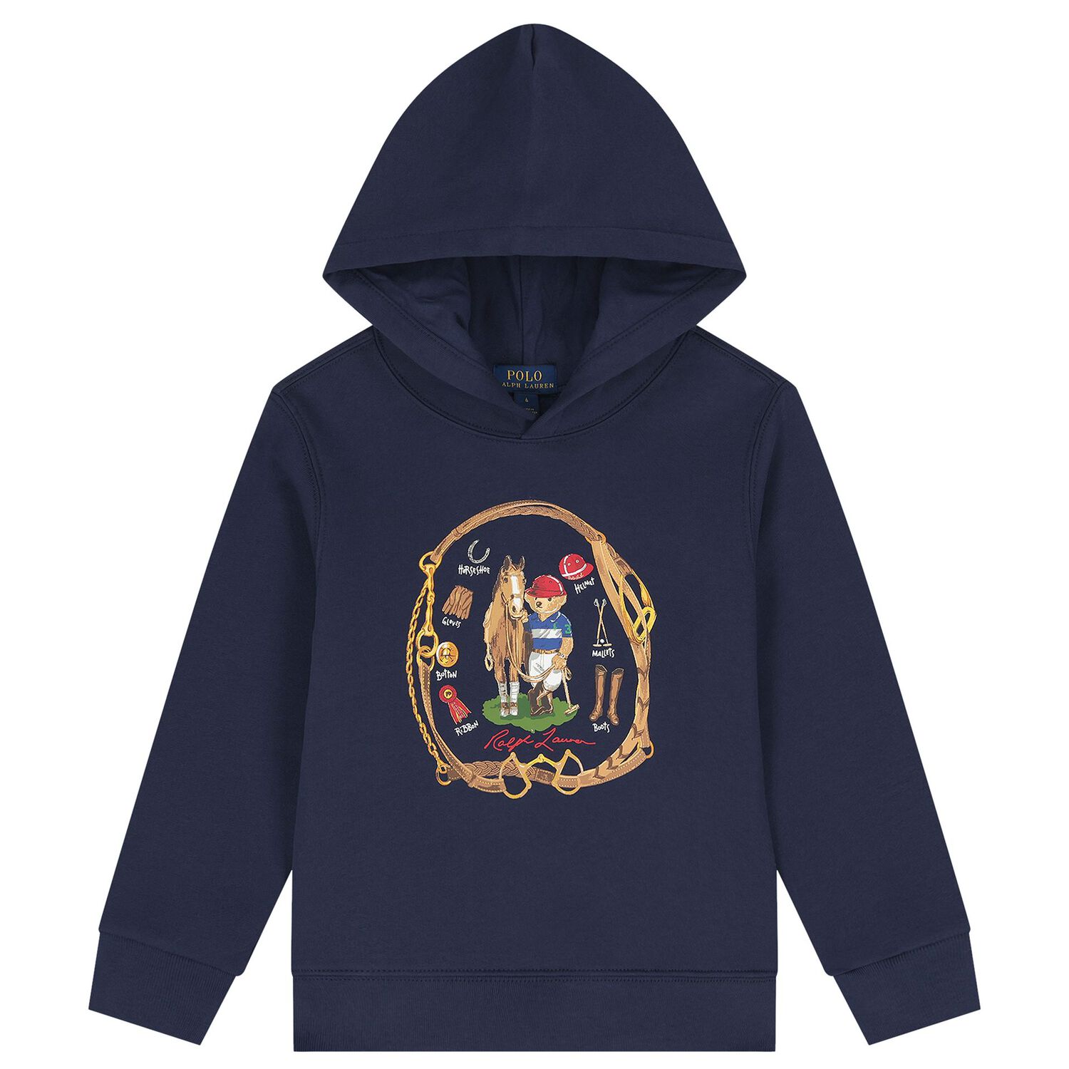 Boys Navy Blue Polo Bear Hooded Top, 1, hi-res