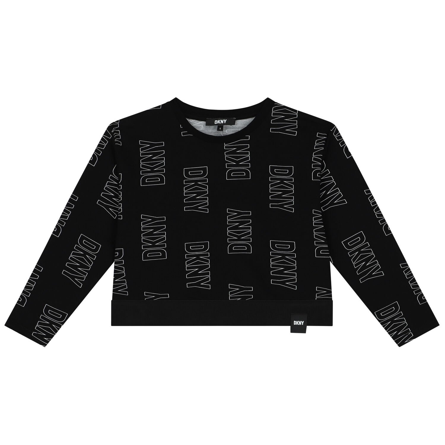 Girls Black Logo Long Sleeve Top, 1, hi-res