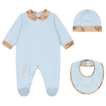 Baby Boys Blue & Beige Geo Map Babygrow Gift Set