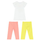 Girls White, Pink & Yellow Leggings Set, 2, hi-res