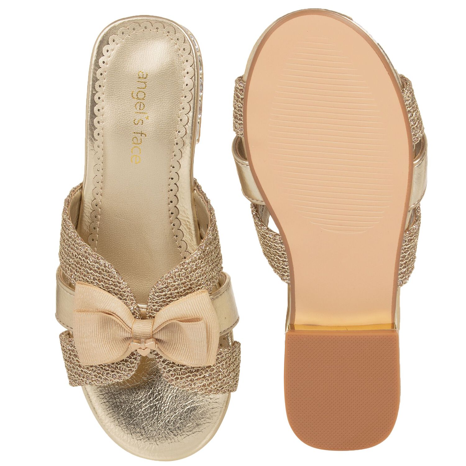 Girls Gold Embellished Sandals , 1, hi-res