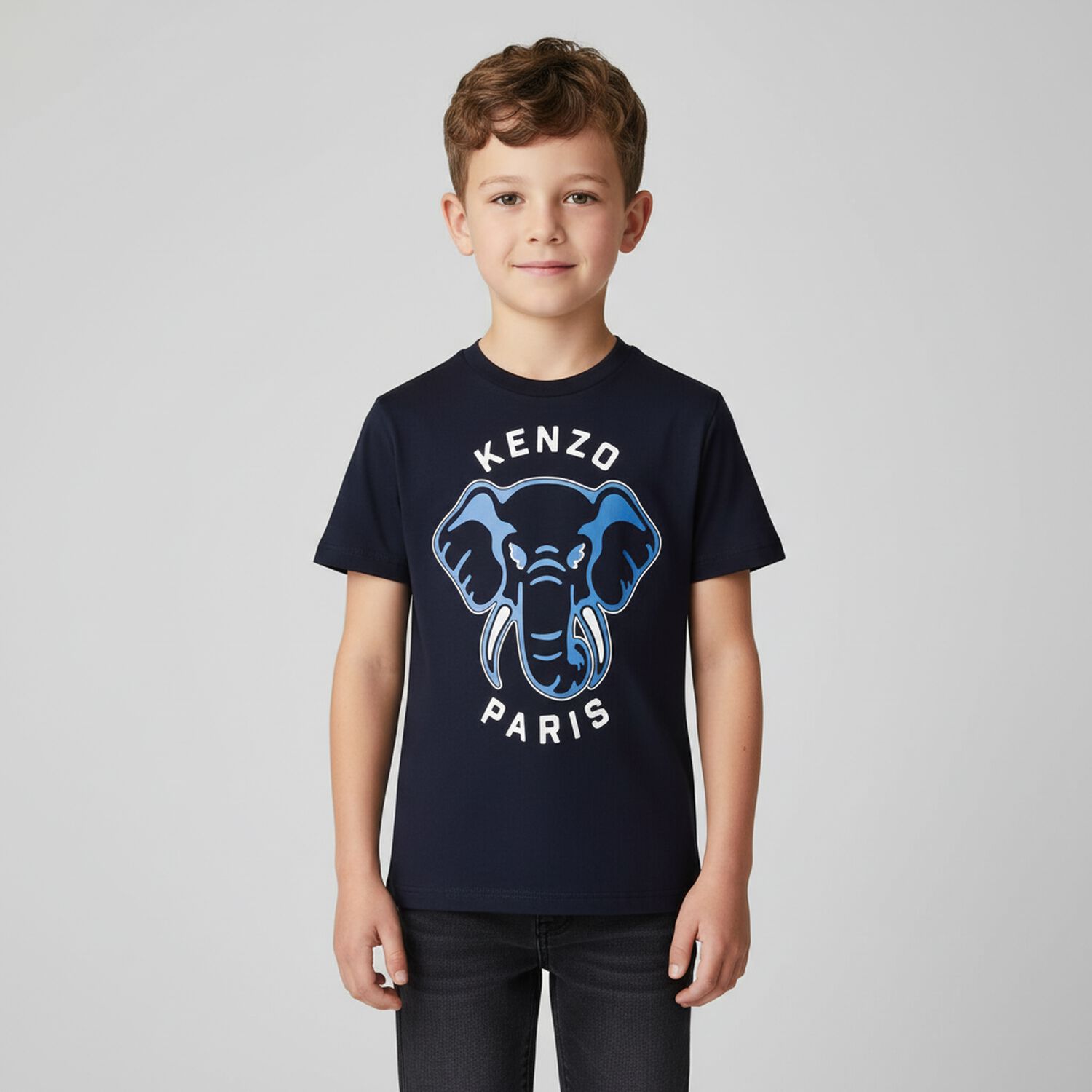 Boys Navy Blue Elephant Logo T-Shirt, 2, hi-res