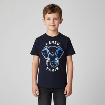 Boys Navy Blue Elephant Logo T-Shirt