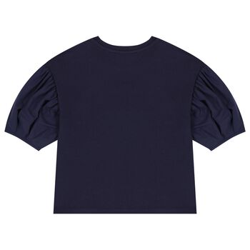Girls Navy Blue Logo Flower T-Shirt