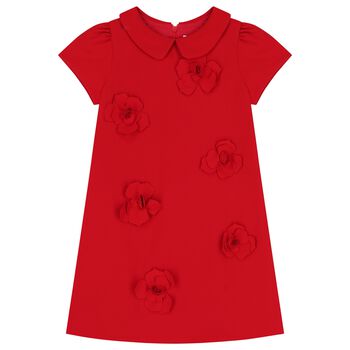 Girls Red Flower Twill Dress
