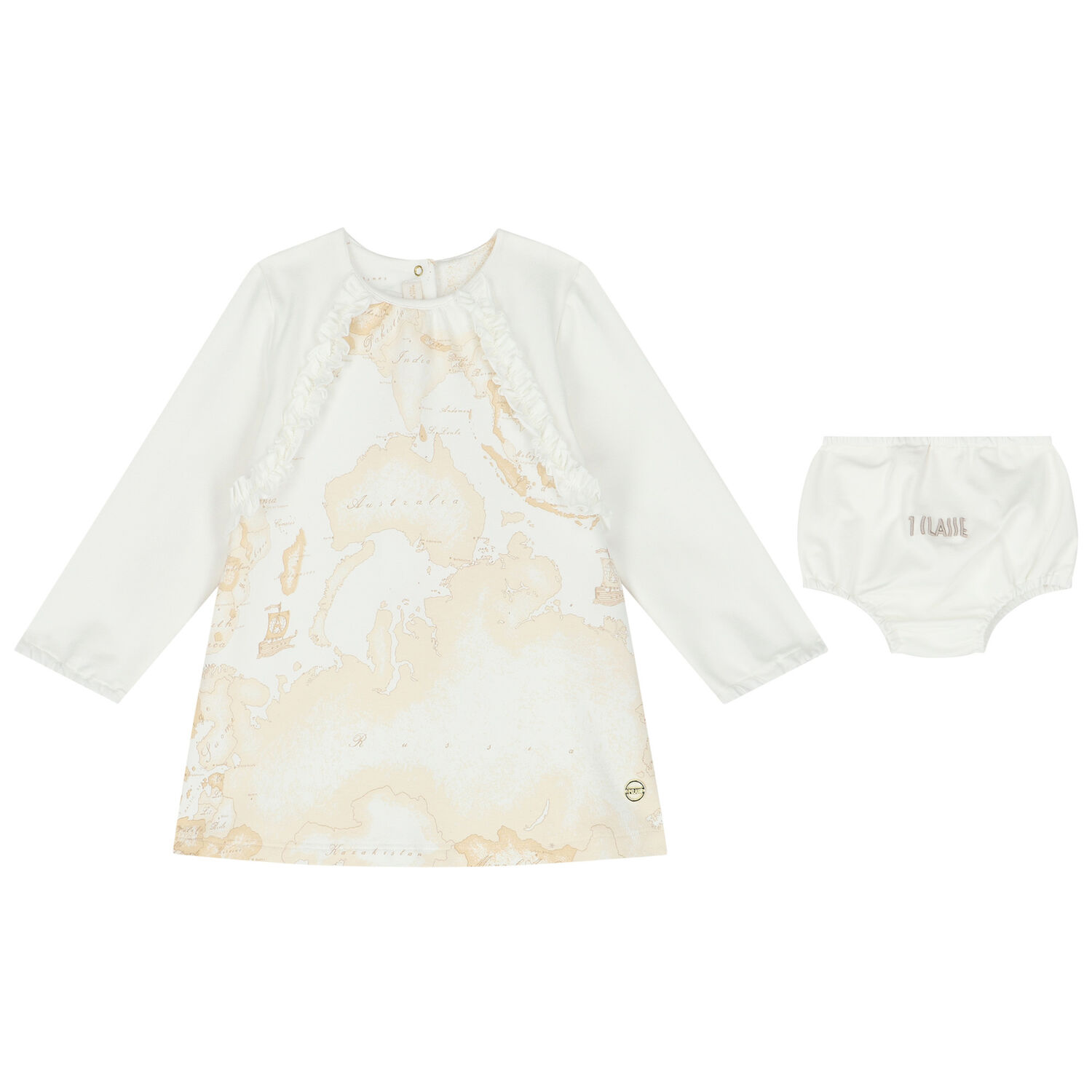 Baby Girls Ivory & Beige Geo Map Dress Set, 1, hi-res