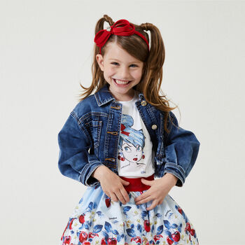 Girls Blue & Red Cherry Skirt
