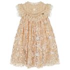 Girls Gold Embellished Tulle Dress, 1, hi-res