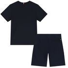 Boys Navy Blue Logo Shorts Set, 2, hi-res