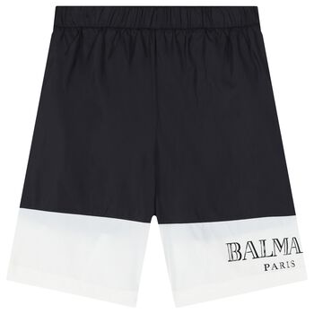 Boys Black & White Logo Swim Shorts