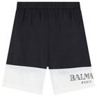 Boys Black & White Logo Swim Shorts, 1, hi-res