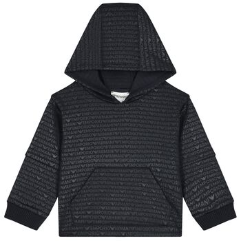 Younger Boys Navy Blue Logo Hooded Top