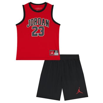 Boys Red & Black Jordan Logo Shorts Set