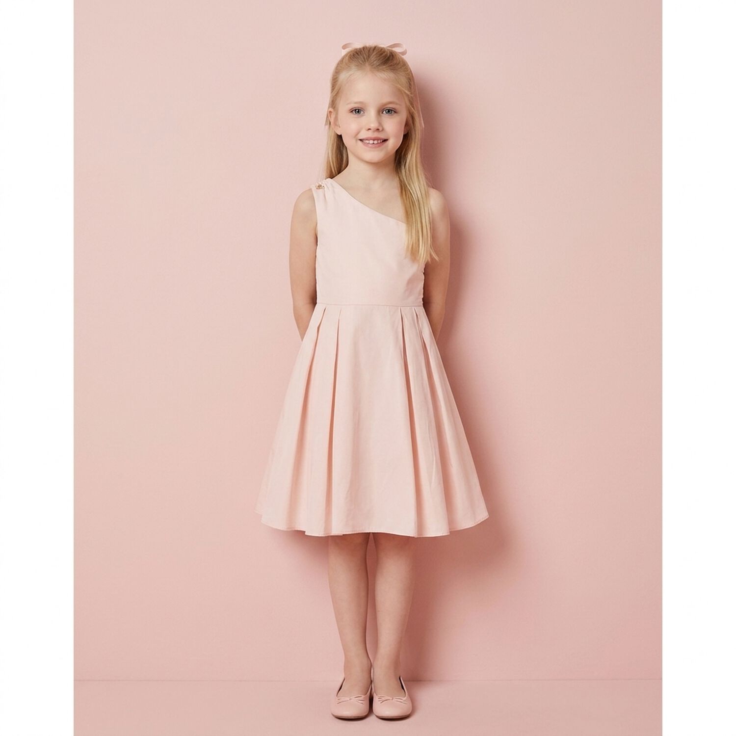 Girls Pink One Shoulder Dress, 2, hi-res