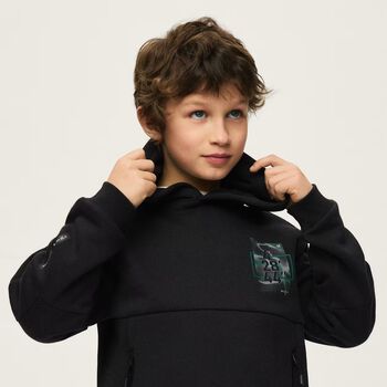 Boys Grey Printed Hooded Top