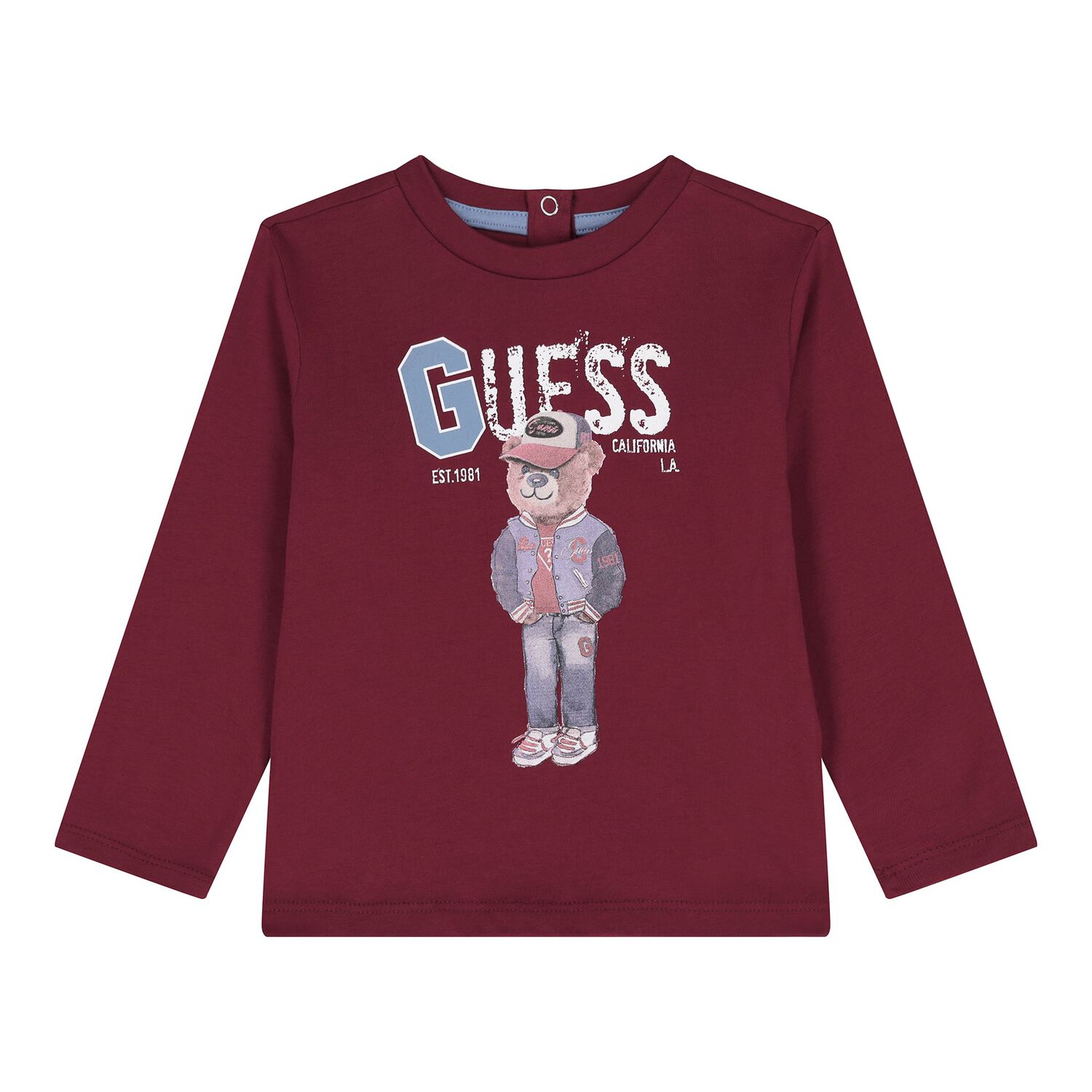 Baby Boys Burgundy Teddy Bear Logo Long Sleeve Top, 3, hi-res