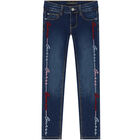 Girls Blue Denim Logo Skinny Jeans, 1, hi-res