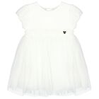 Younger Girls Ivory Pleated Tulle Dress, 1, hi-res