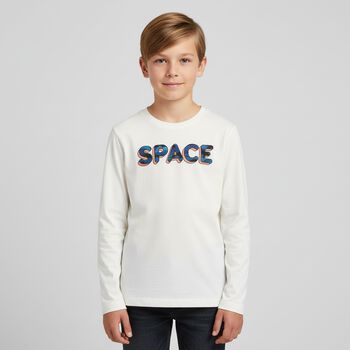 Boys Ivory & Navy Long Sleeve Tops ( 2-Pack )