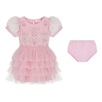 Baby Girls Pink Embellished Crystal Tulle Dress Set