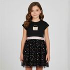 Girls Black Logo Sequin Dress, 2, hi-res