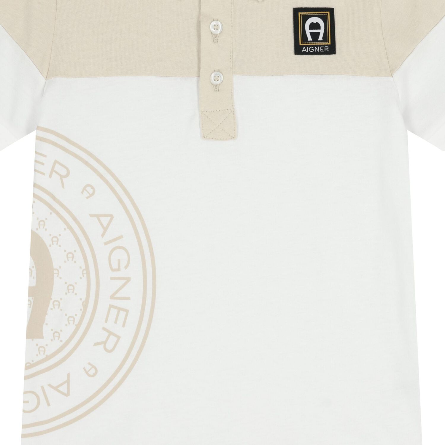 Boys White & Beige Logo Polo Shirt , 1, hi-res
