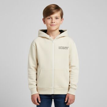 Ivory Logo Hooded Zip Up Top