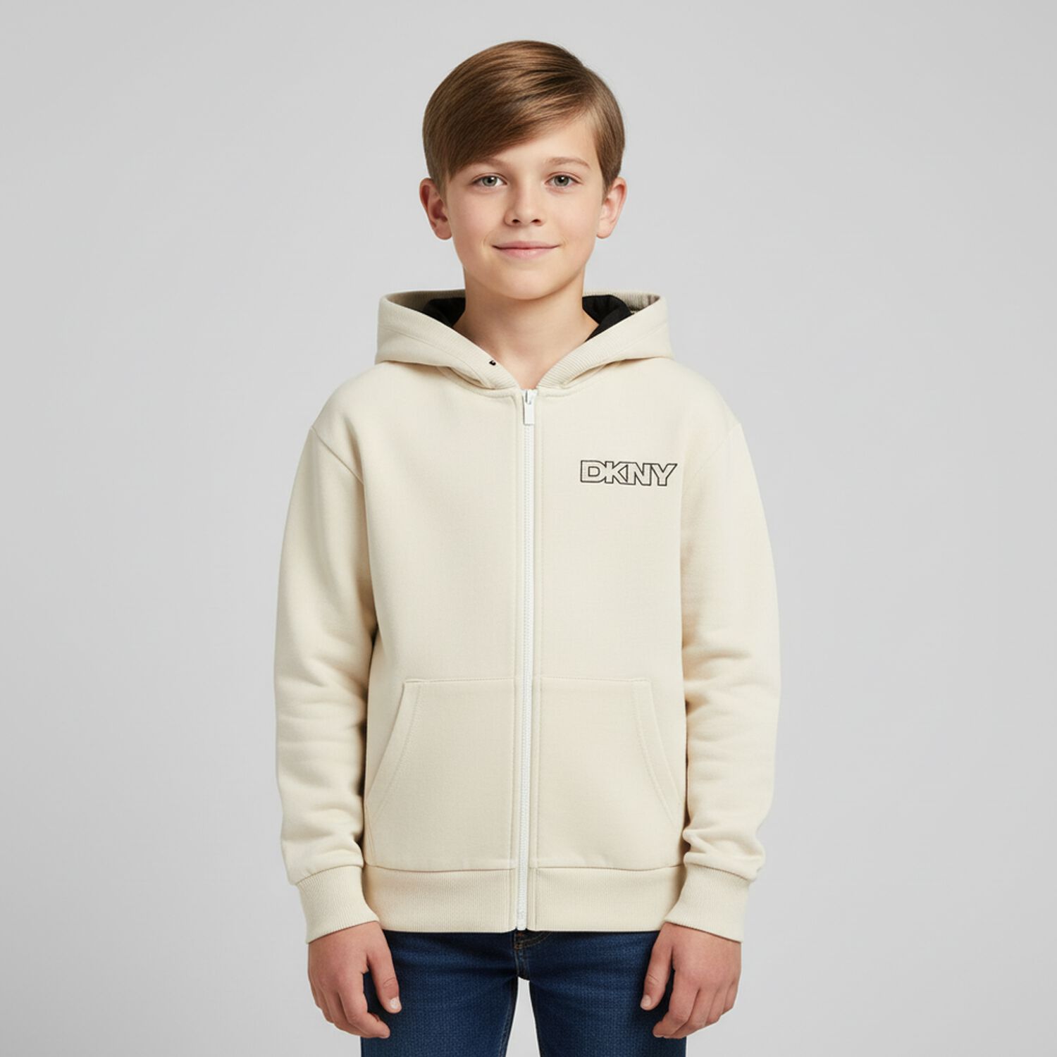 Ivory Logo Hooded Zip Up Top, 1, hi-res image number null