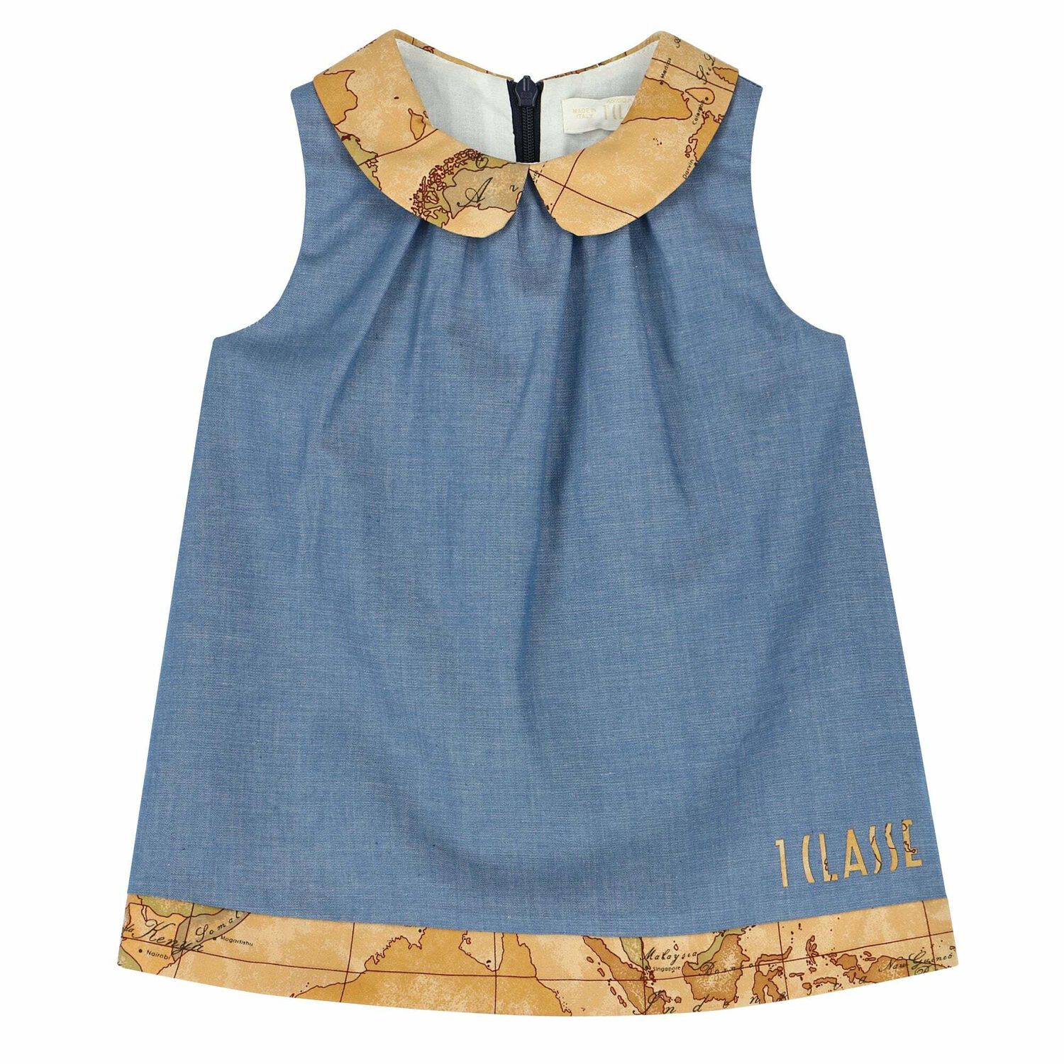 Girls Blue & Beige Geo Map Dress, 1, hi-res
