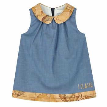 Girls Blue & Beige Geo Map Dress