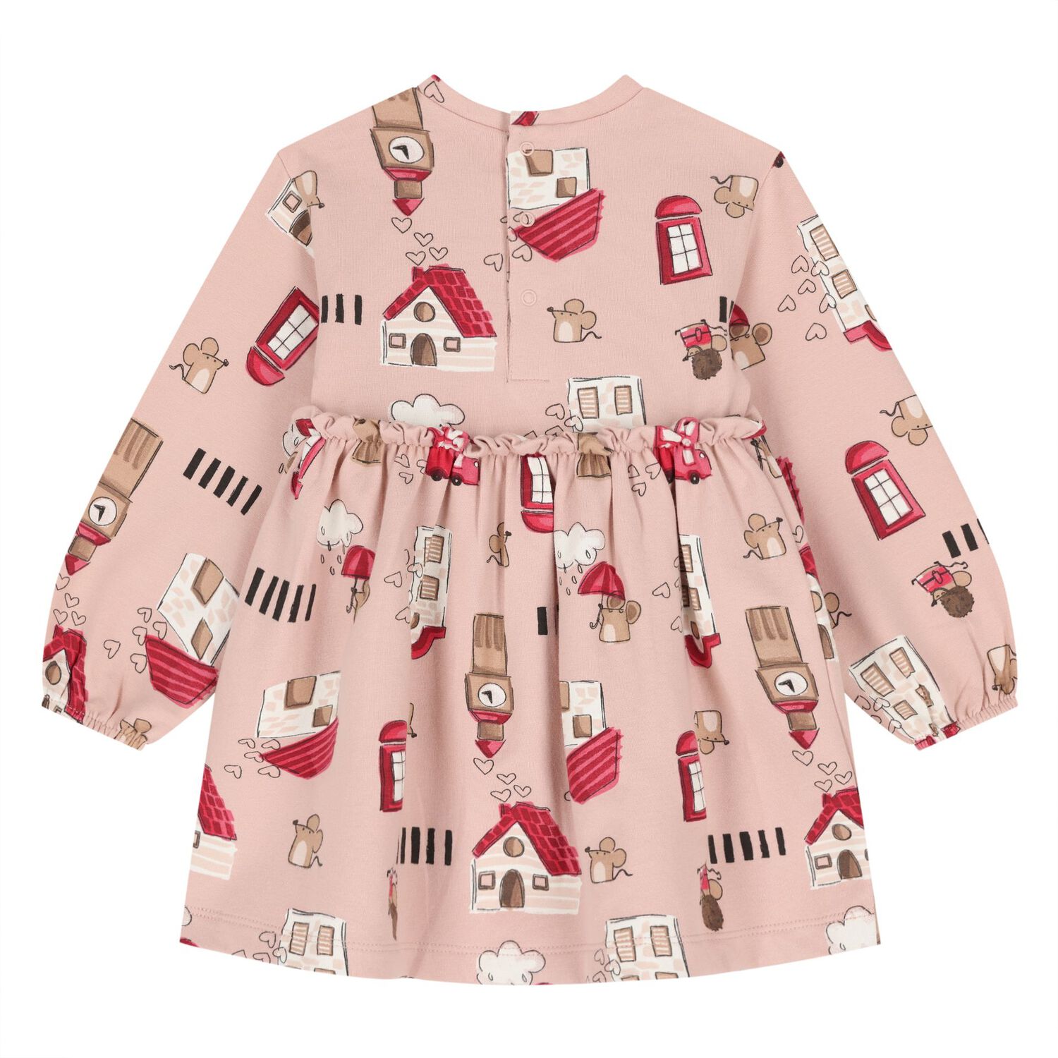 Younger Girls Pink London Themed Print Dress, 1, hi-res
