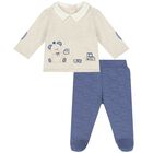 Boys Beige & Blue 2 Piece Babygrow Set, 1, hi-res