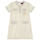 Girls Ivory & Gold Logo Dress, 1, hi-res