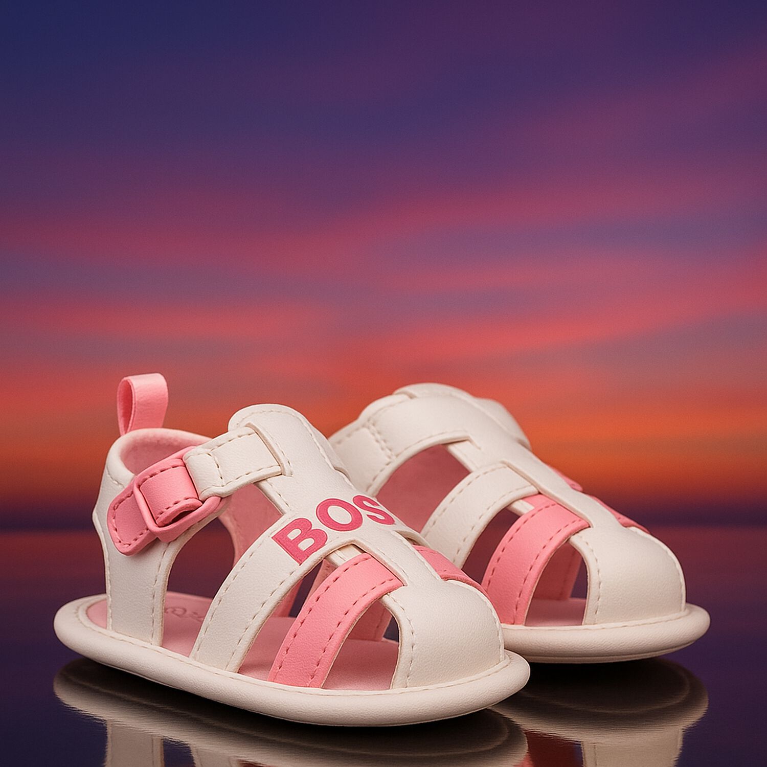 Baby Girls White & Pink Logo Sandals, 1, hi-res image number null
