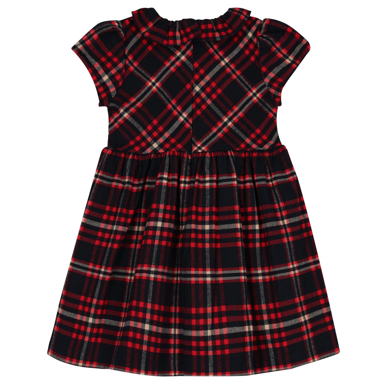 Girls Navy Blue Tartan Smocked Dress, 1, hi-res image number null