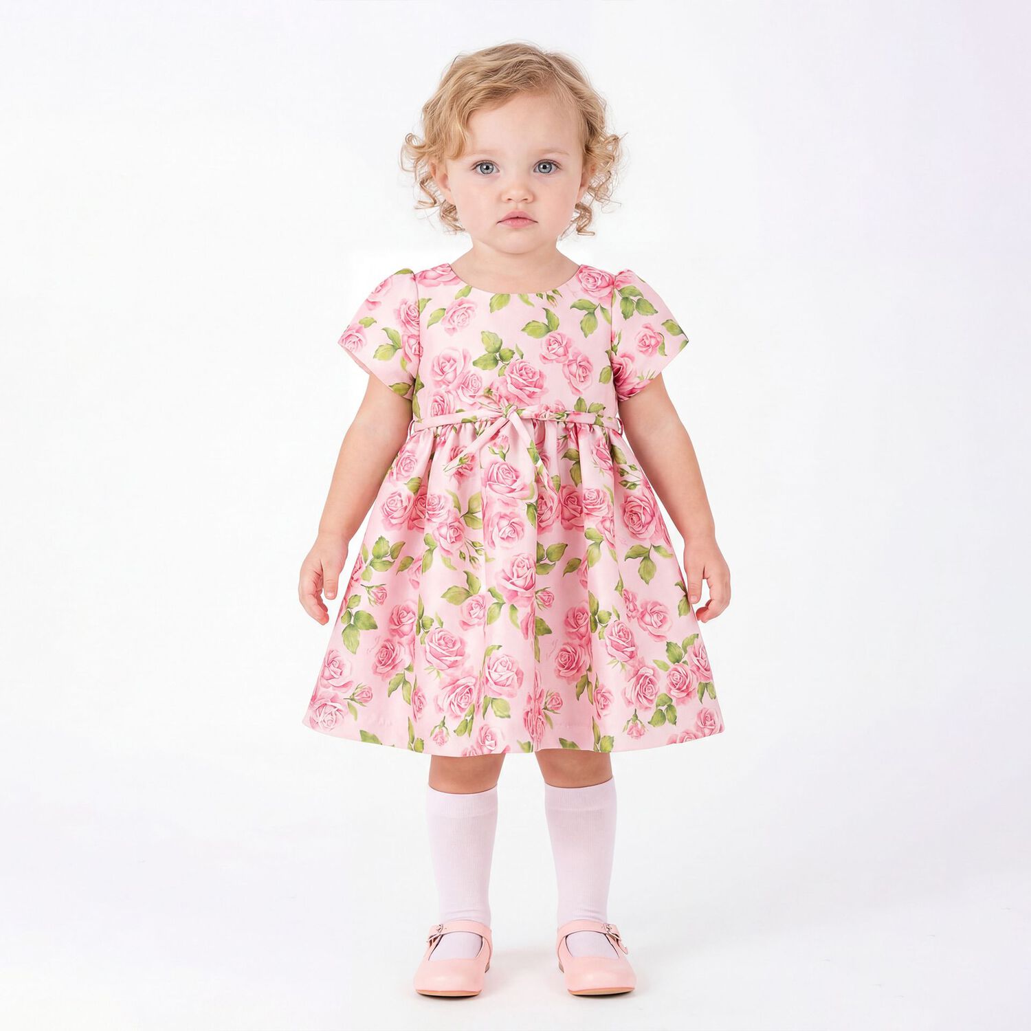 Baby Girls Pink Logo Floral Dress, 1, hi-res