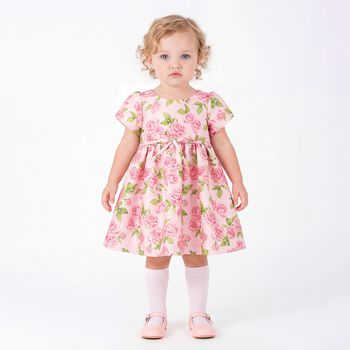 Baby Girls Pink Logo Floral Dress