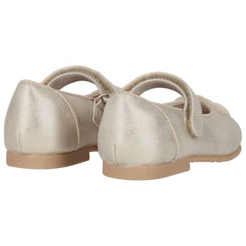 Younger Girls Gold Diamante Flower Shoes