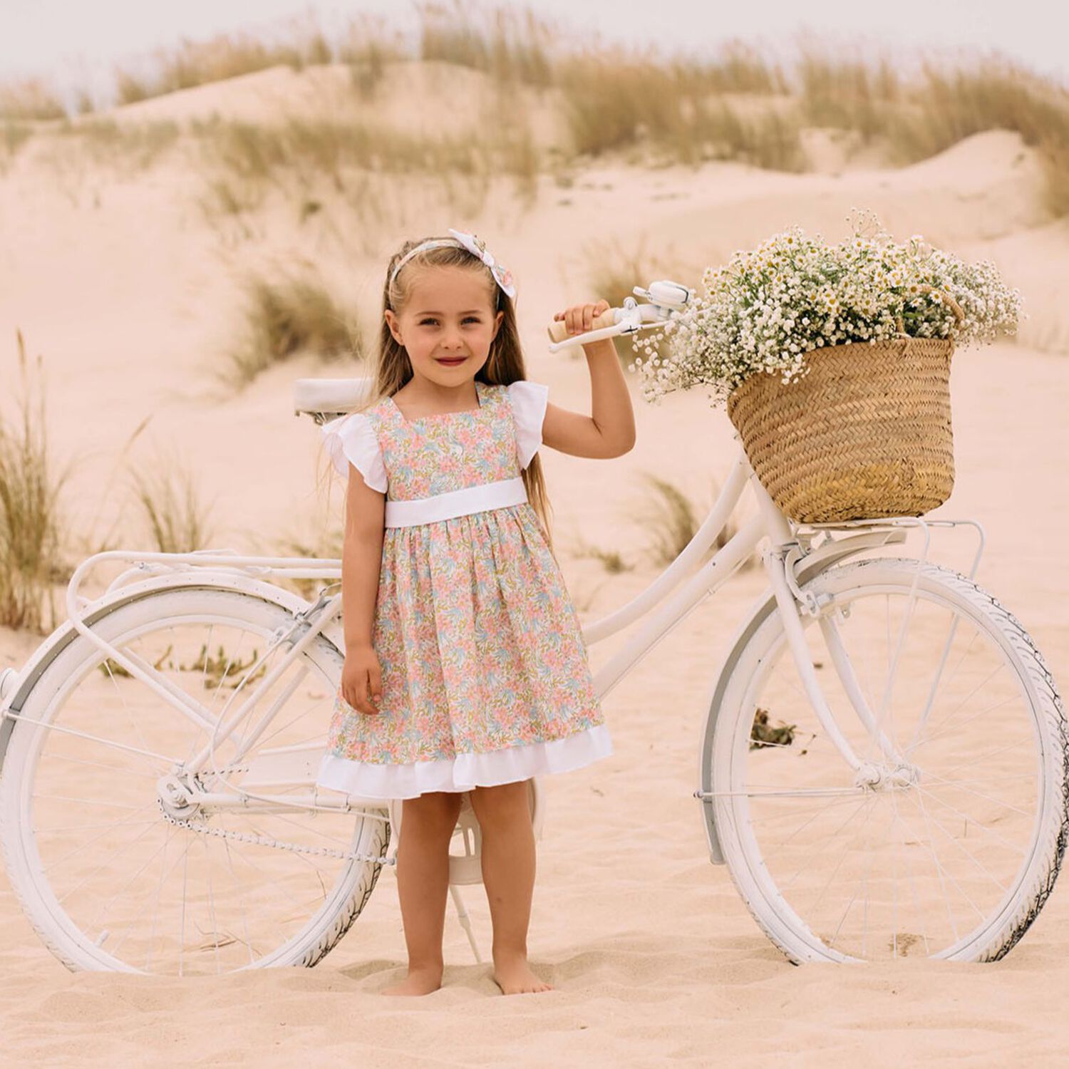 Girls Pink & White Floral Dress, 1, hi-res