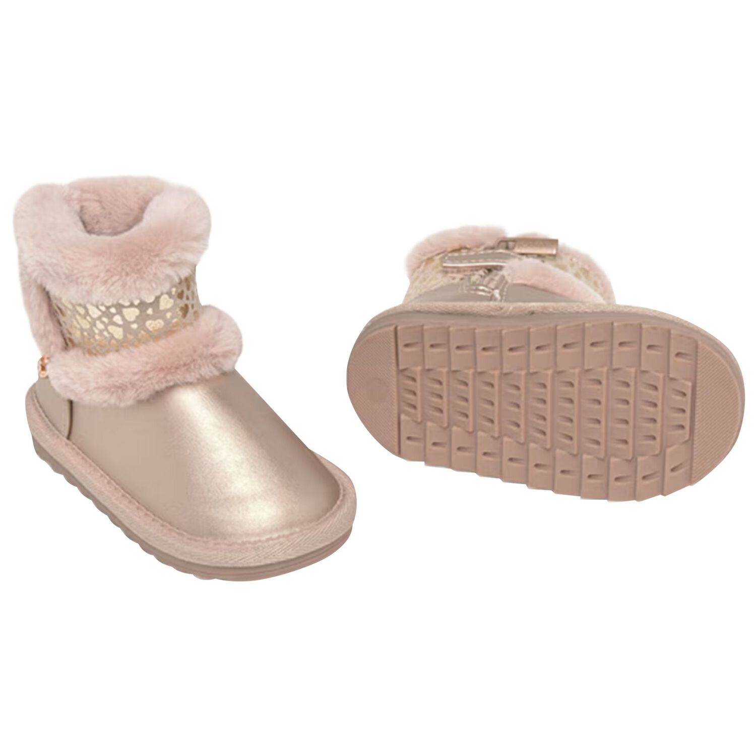 Younger Girls Rose Gold Faux Leather Boots, 4, hi-res