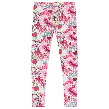 Girls Pink Logo Heart Leggings