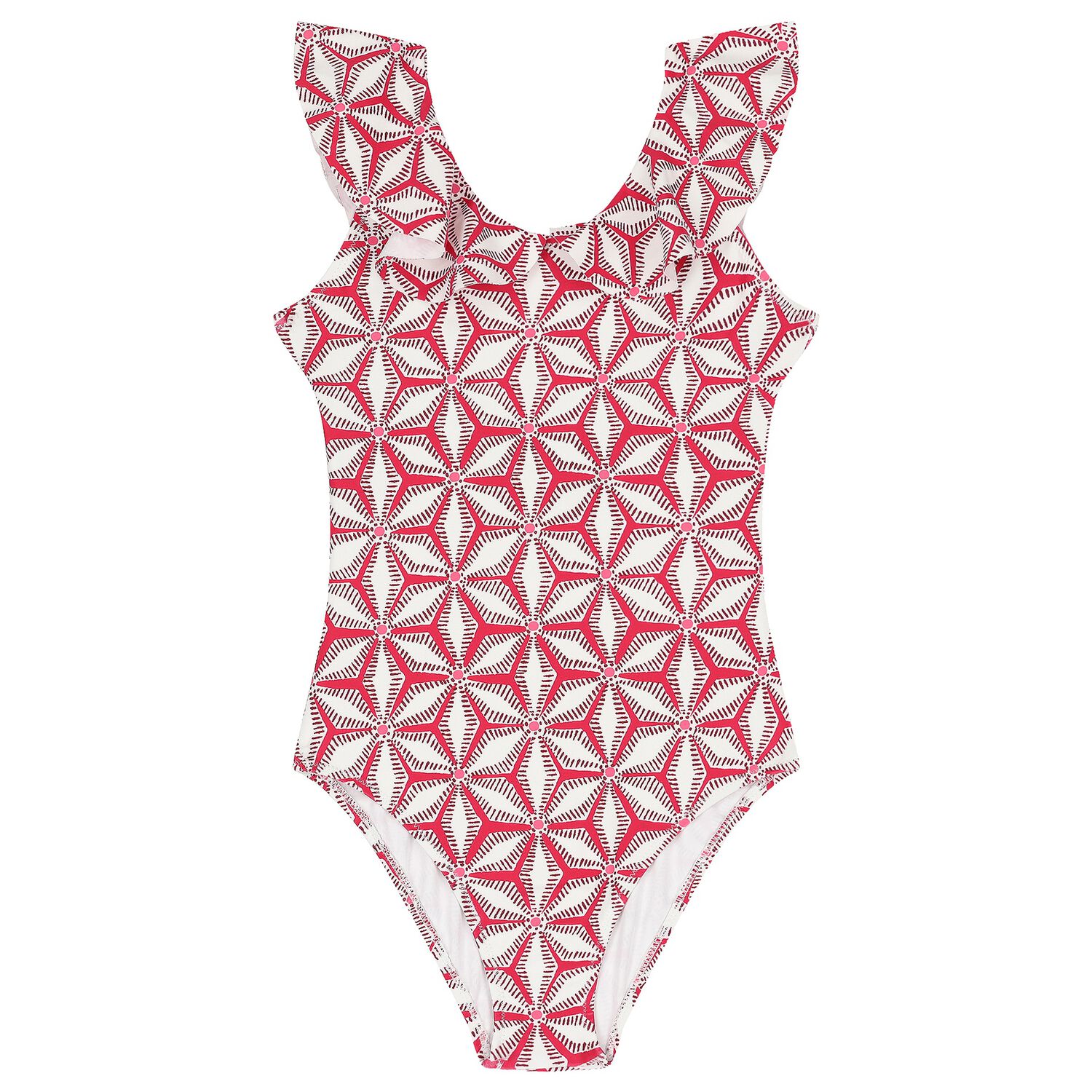 Girls White & Pink Ruffled Swimsuit, 1, hi-res image number null