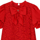 Girls Red Satin & Lace Dress, 1, hi-res
