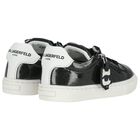 Girls Black Glitter Logo Trainers, 1, hi-res