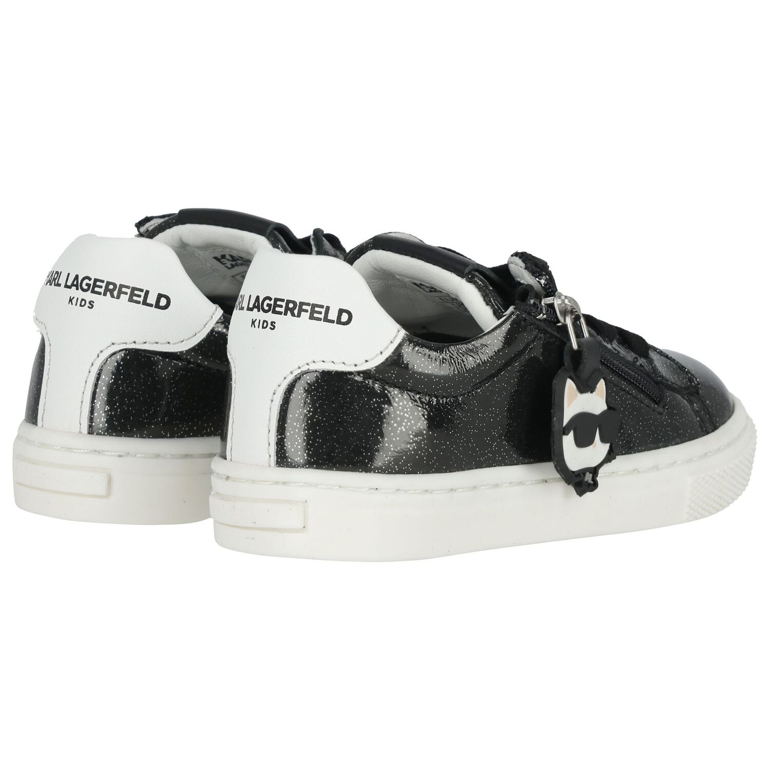 Girls Black Glitter Logo Trainers, 1, hi-res