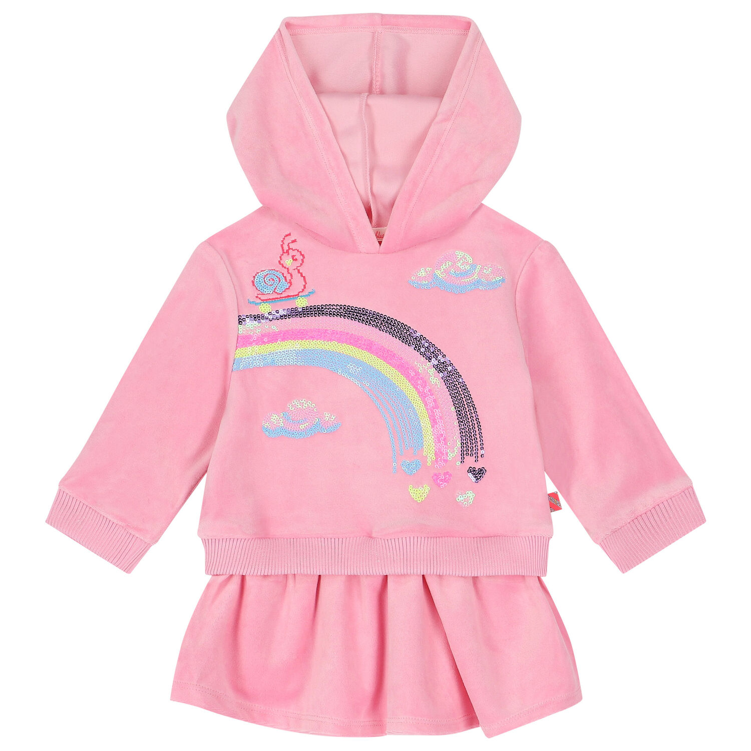 Younger Girls Pink Sequins Hooded Dress, 1, hi-res image number null