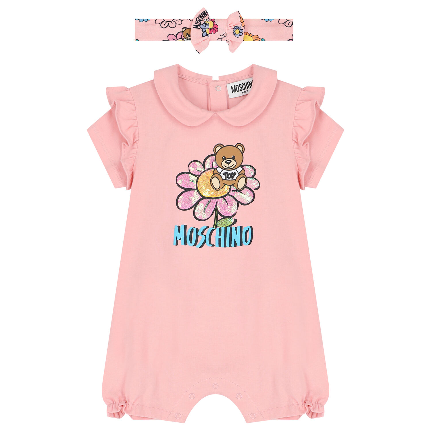 Pink Teddy Bear Logo Baby Romper Set, 1, hi-res image number null