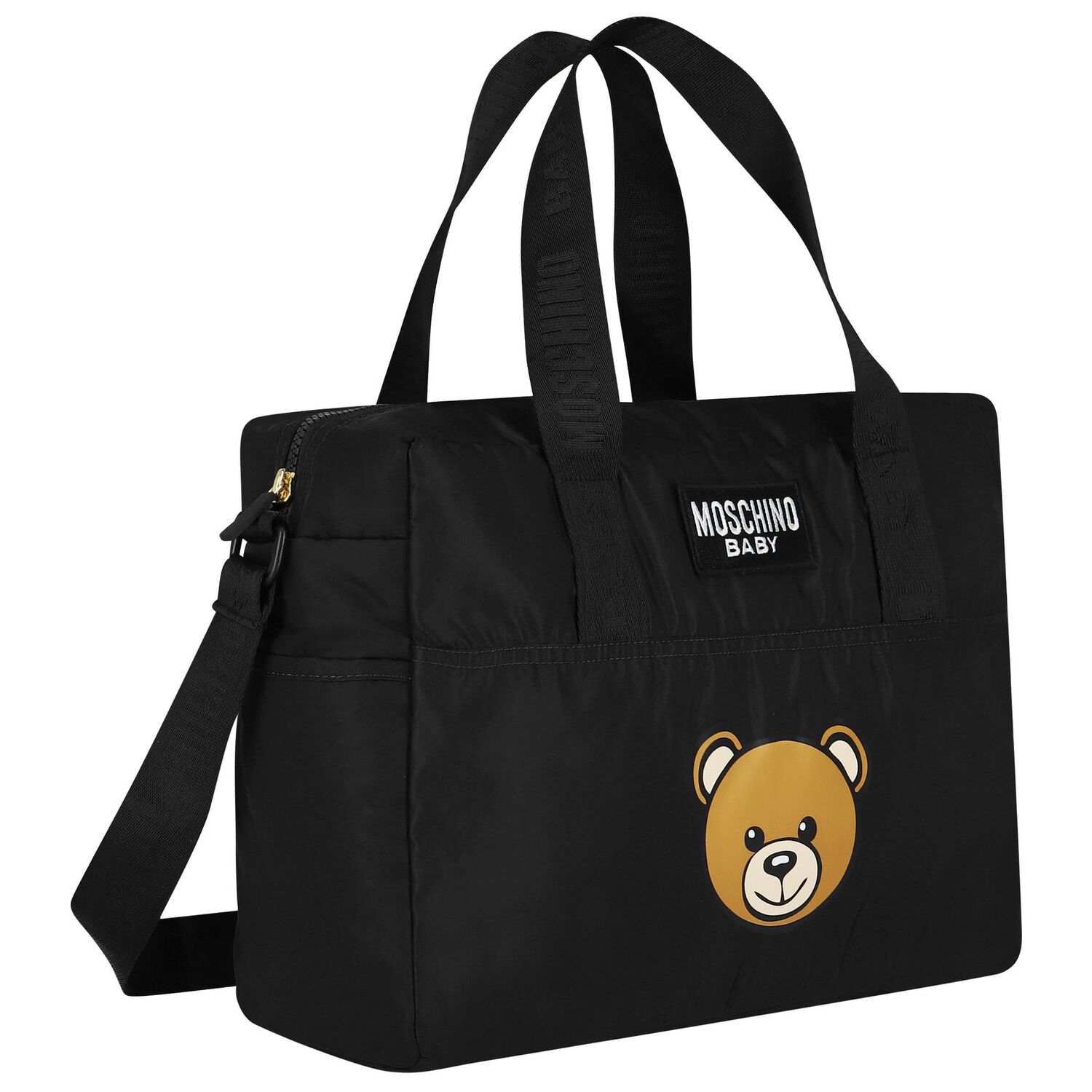 Black Teddy Bear Logo Baby Changing Bag, 2, hi-res