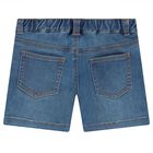 Younger Boys Blue Denim Teddy Bear Logo Shorts, 1, hi-res