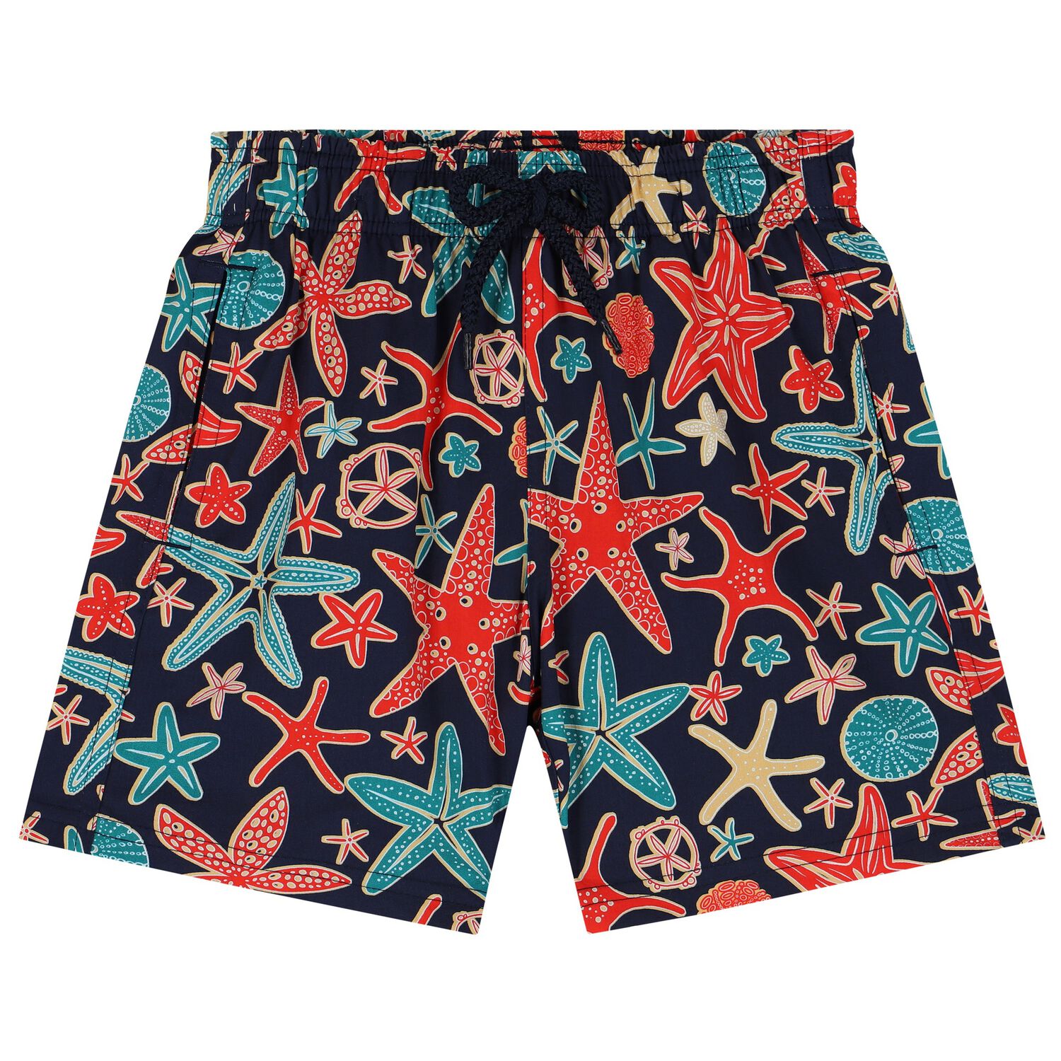 Boys Navy Blue Star Fish Swim Shorts, 1, hi-res image number null